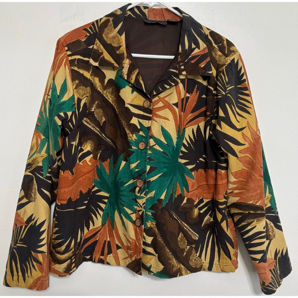 Vintage New Identity Tropical Print Jacket Light Brown Large